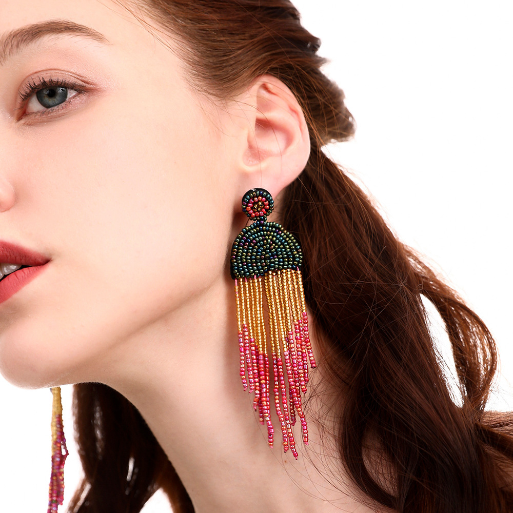 Seed Bead Tassel Earrings Bohemian Ethnic Style Handmade Earrings Handcrafted
