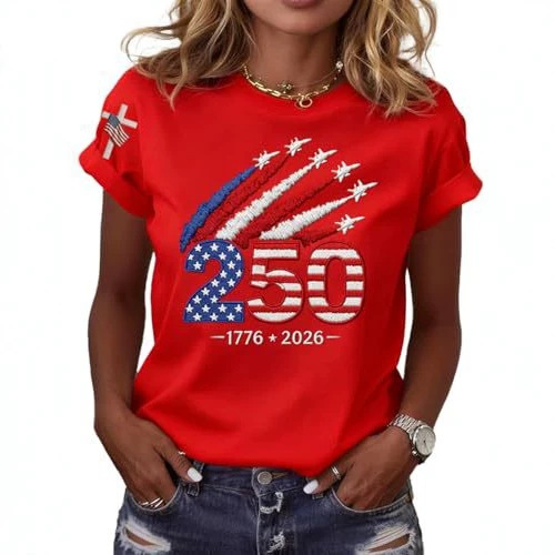 2026 independent station summer new US 250th anniversary flag print T-shirt women