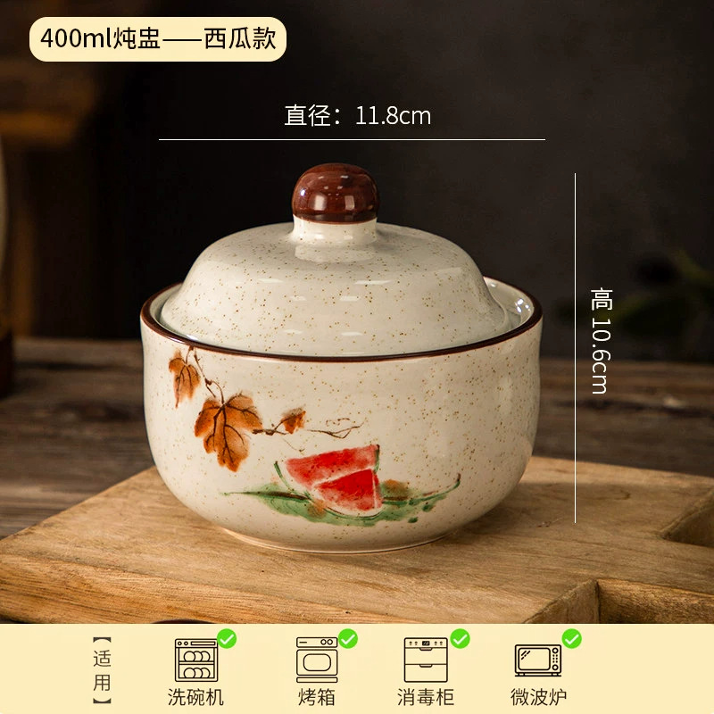 Japanese ceramic stew pot earthenware pot water-separated stew pot household medicine pot soup pot stew soup bowl with lid bowl bird's nest egg steaming bowl stew pot