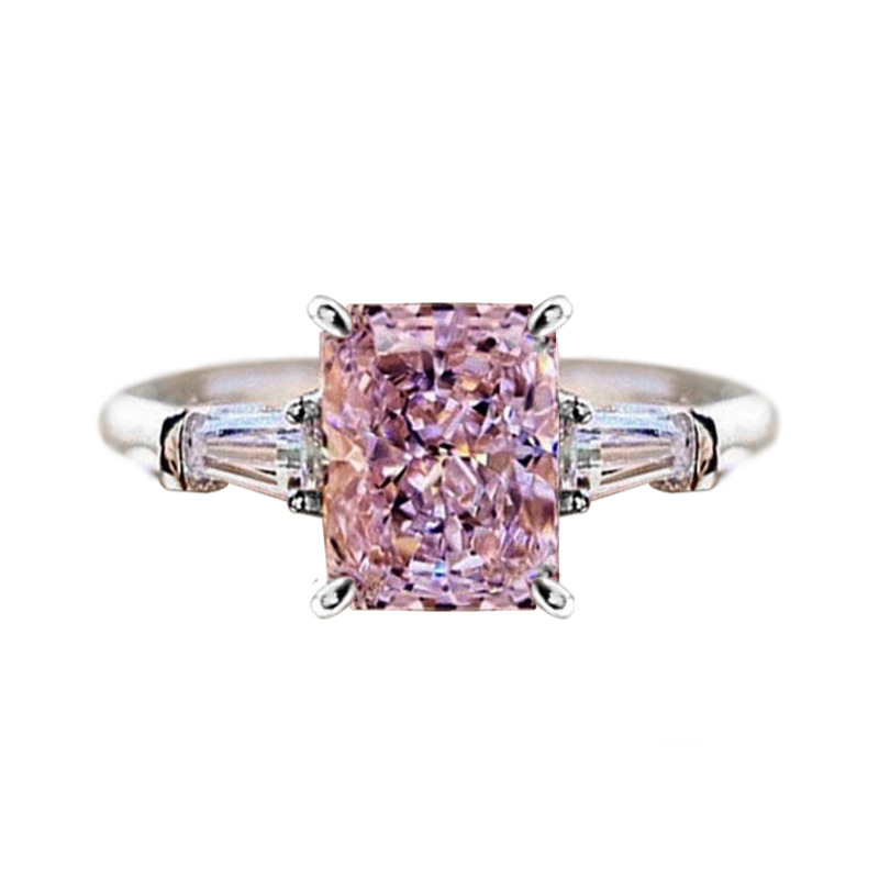Cao Shi Live New Hand Jewelry Square Pink Zircon Ring for Women Sweet Romantic Wedding Ring