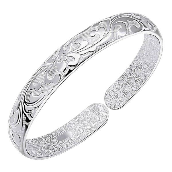 Flourishing pattern silver-plated bracelet lotus Miao silver open wide bracelet women's ethnic style jewelry stall