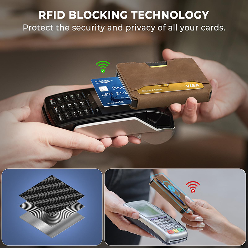 One-click Pop-up Metal Card Holder Multi-card Slot Men's Genuine Leather Wallet with RFID Anti-theft Function