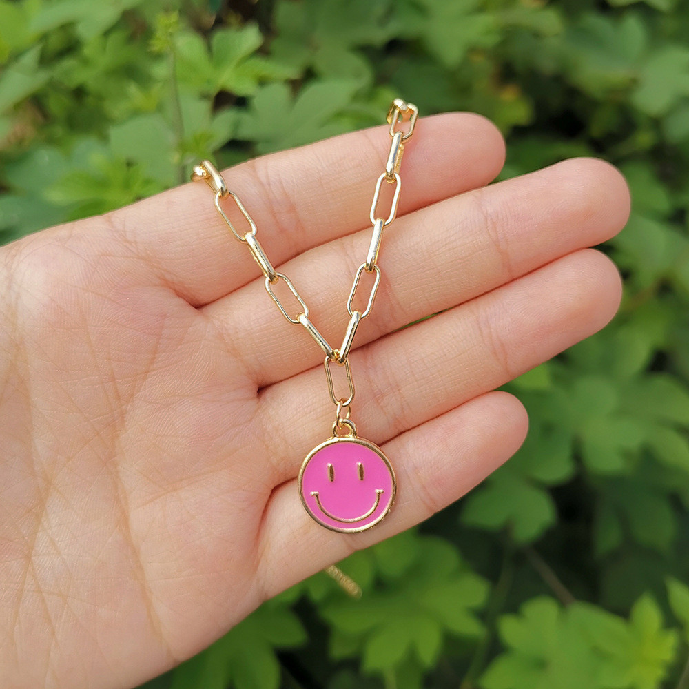 Cartoon Alloy Oil-Drop Smiley Face Jewelry New Necklace Simple Multicolor Size Choker