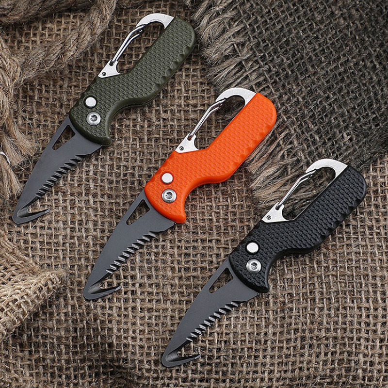 Portable multifunctional express package opening knife keychain serrated hook pocket opening tool mini box opener