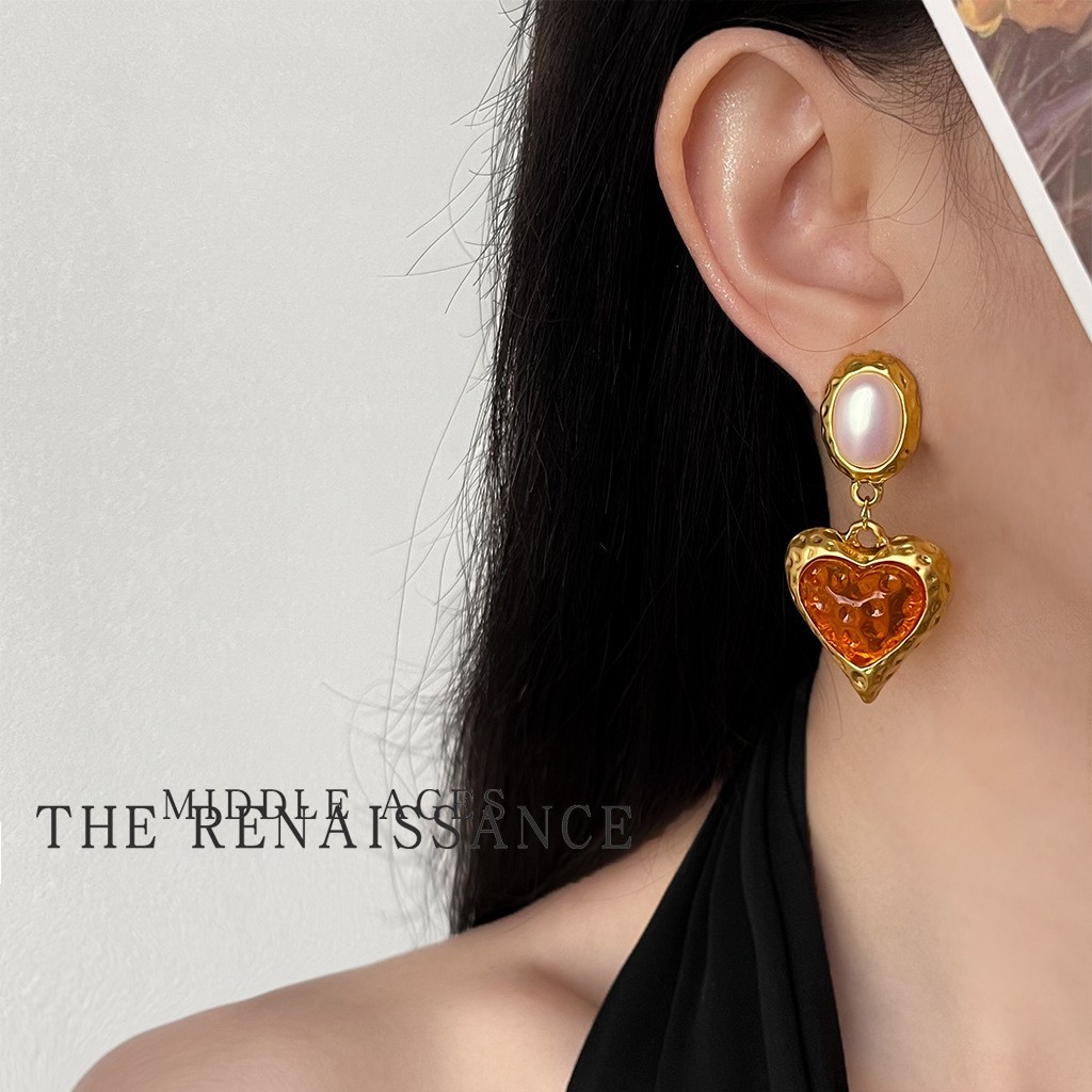 Vintage Retro Heavy Craft Colored Gem Zircon Earrings Exaggerated Western Style Ear Studs Court Style Ear Accessories