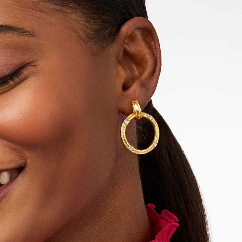 Brass gold plated matte gold circle square gem ear studs