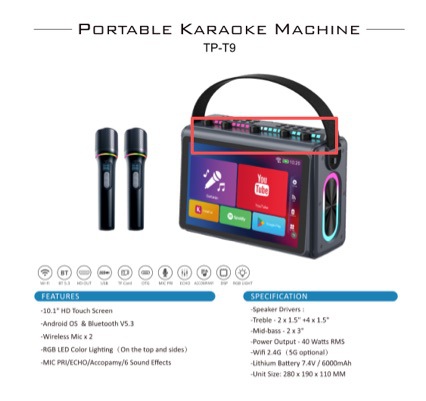 Wireless Dual Microphone Bluetooth Speaker All-in-One with Lyrics Display 10.1-inch HD Touch Screen