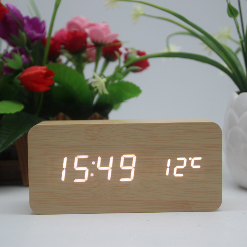 Gift Student Night Light Digital Alarm Clock Silent Smart LED Electronic Clock Multifunctional Wooden Clock