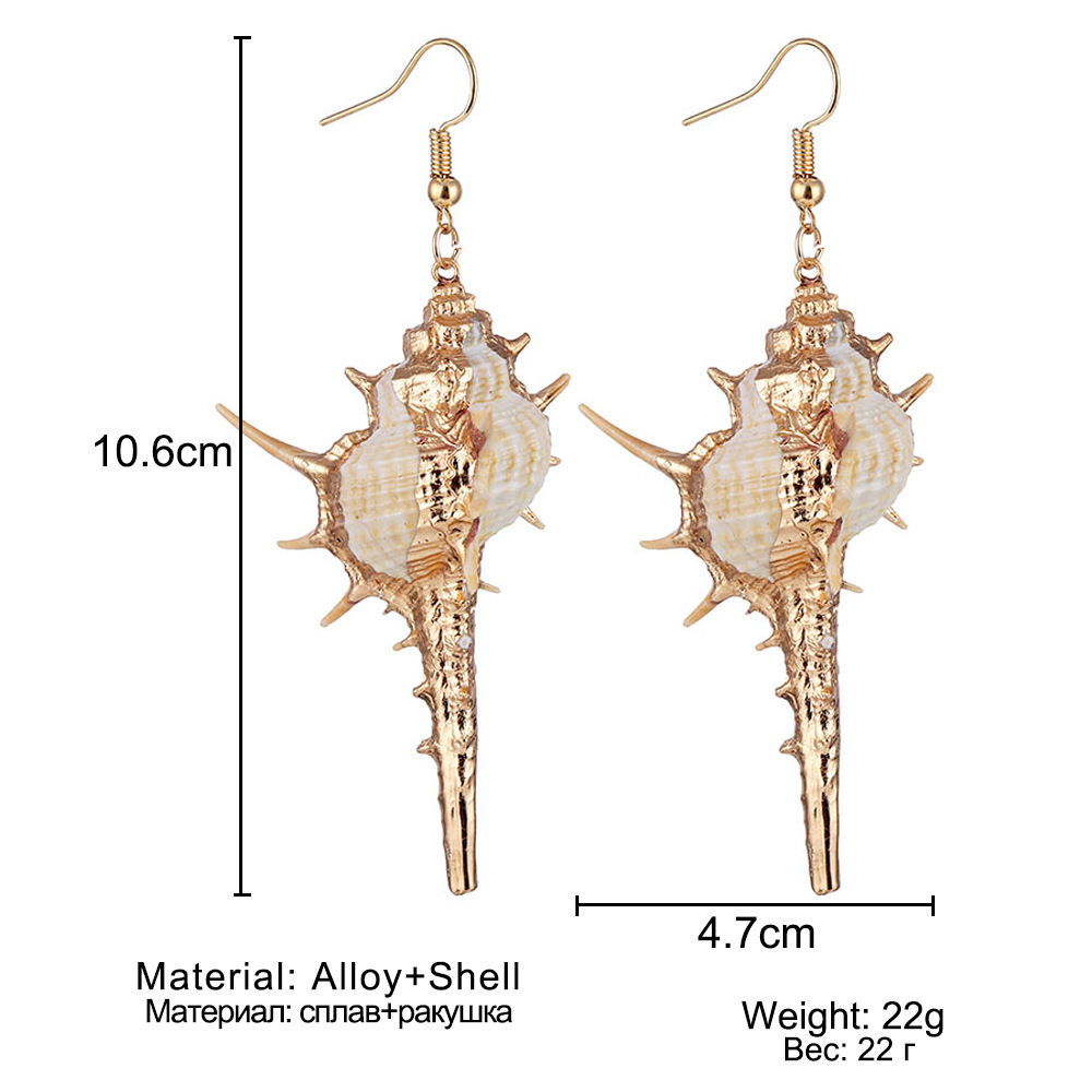 Natural Beach Shell Conch Gold-Plated Edge Earrings Bohemian Style Beach Conch Earrings
