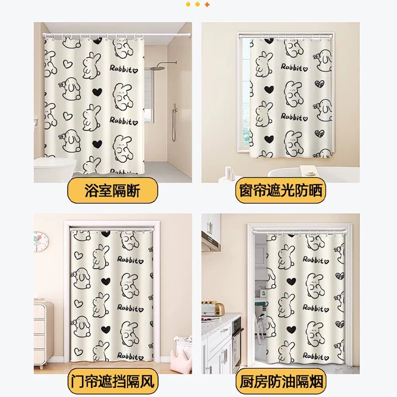 2026 new no-drill telescopic rod full blackout curtain rental room bedroom bathroom waterproof partition blocking curtain