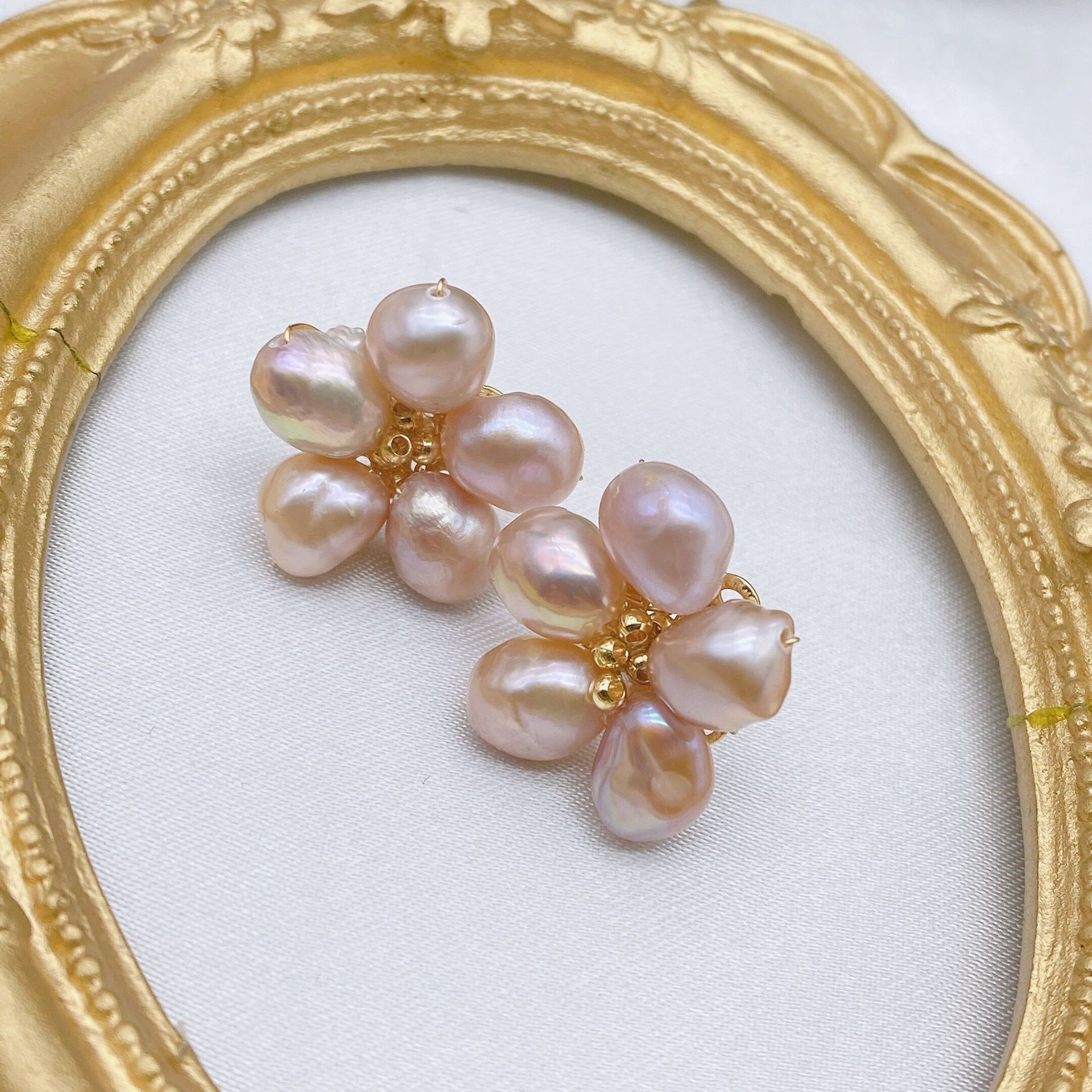 925 Needle Baroque Pearl Five-Petal Flower Earrings Original Design Style Earrings