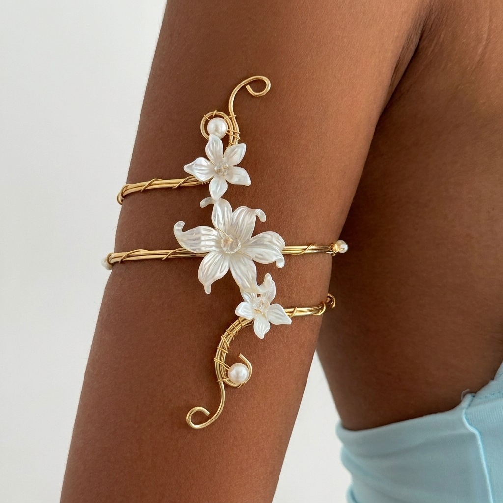 Flower Arm Bracelet Women Exaggerated Geometric Irregular Open Bangle Arm Ring Vacation Style Accessories