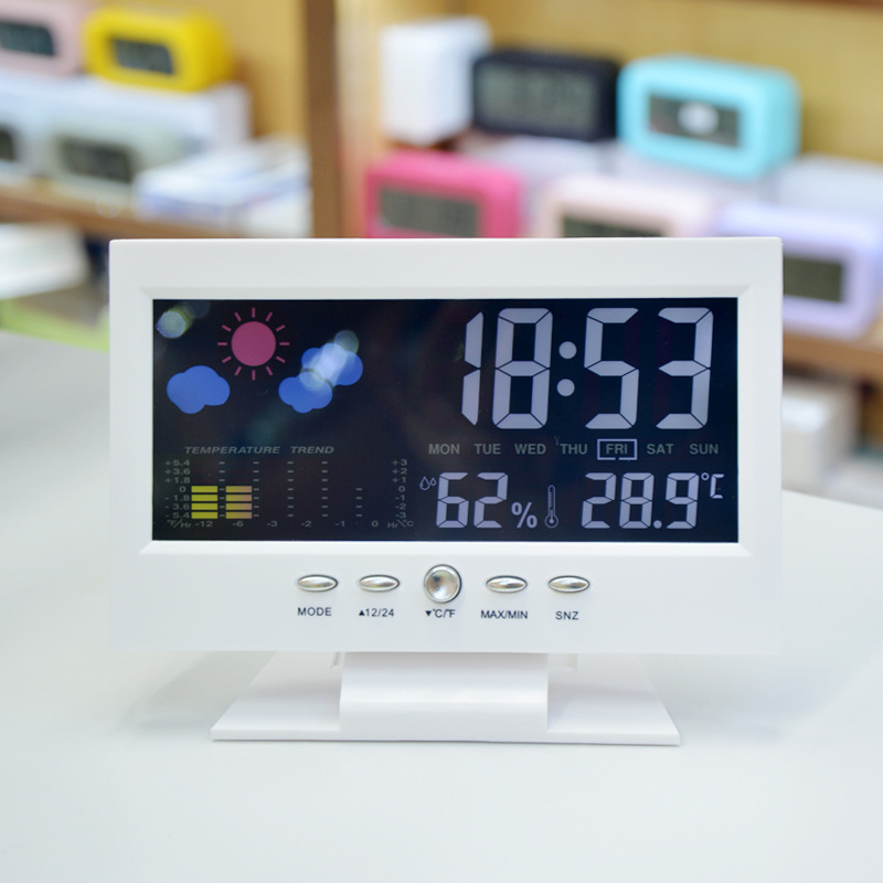 Large Screen Weather Clock 8082T Weather Clock Color Screen Display Temperature and Humidity Home Voice Control Electronic Alarm Clock