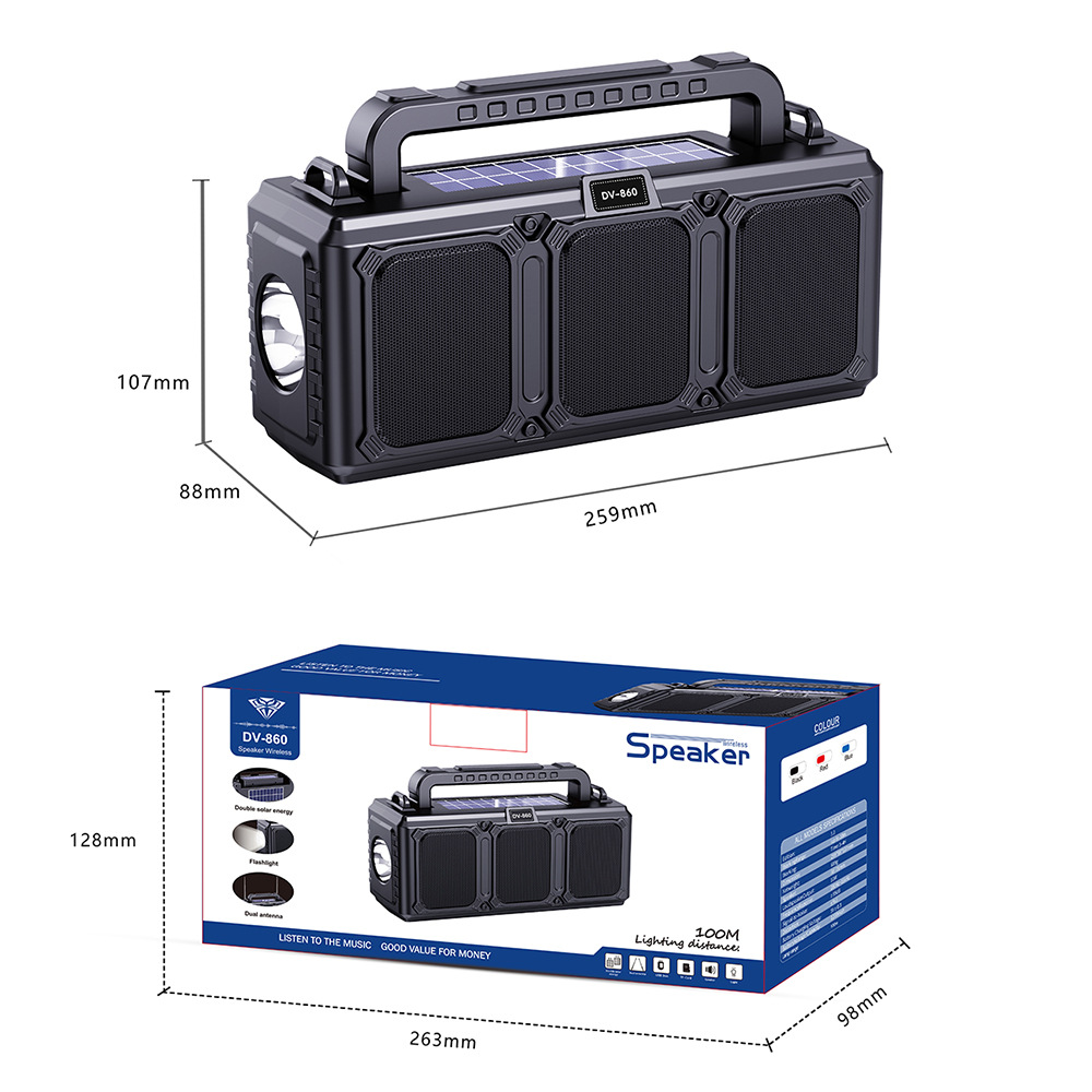 Flashlight Bluetooth Speaker Outdoor Dual Solar Radio Wireless Card Portable Small Speaker Square Dance