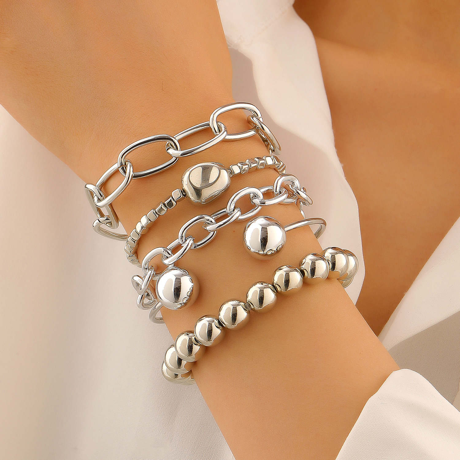 Ethnic Style Alloy Bracelet Wide Bangle Set Women Gold Smooth Bangle Bracelet Ten-Piece Set