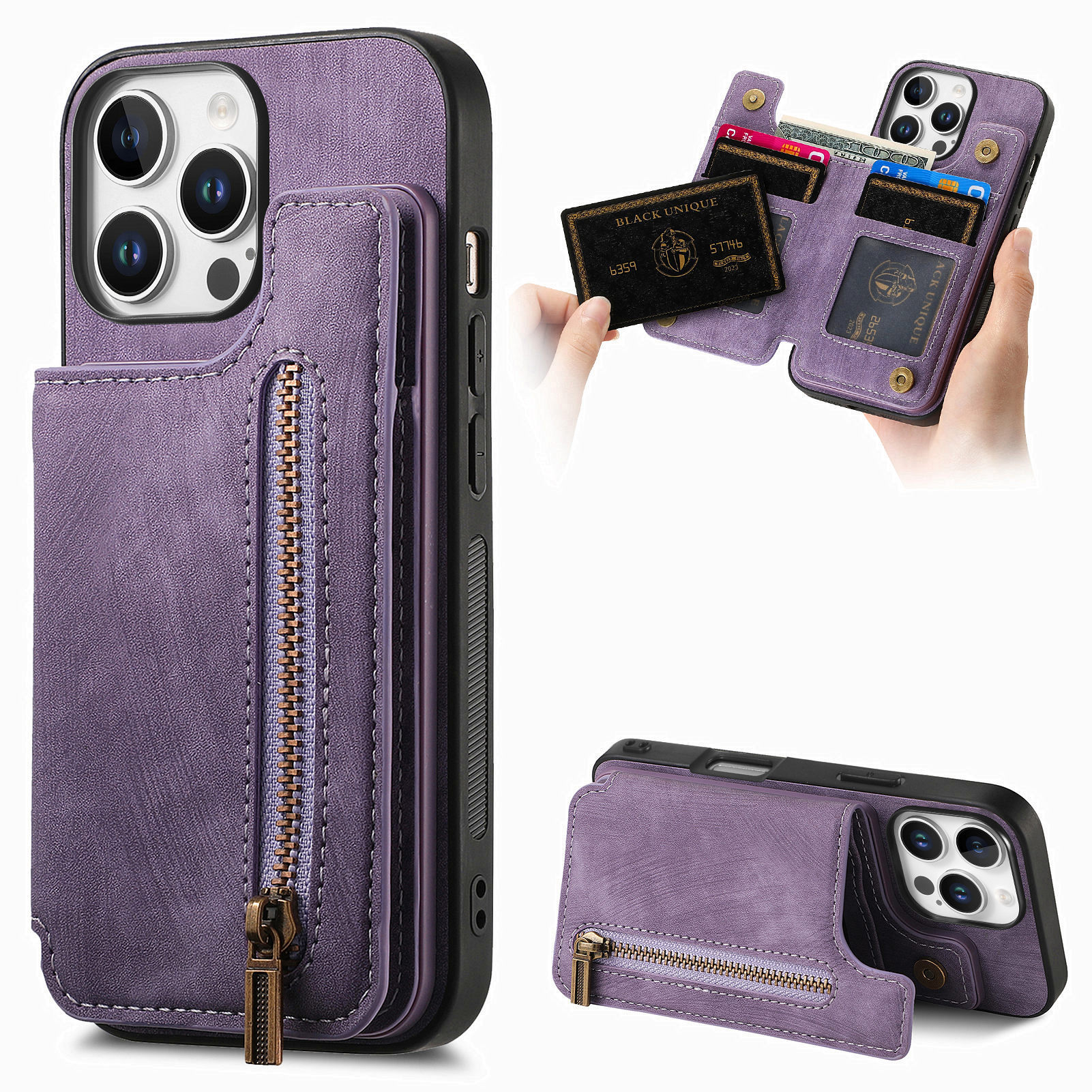 For Apple 18pro phone case left-right flip card holder iphone18 zipper card slot anti-drop leather case