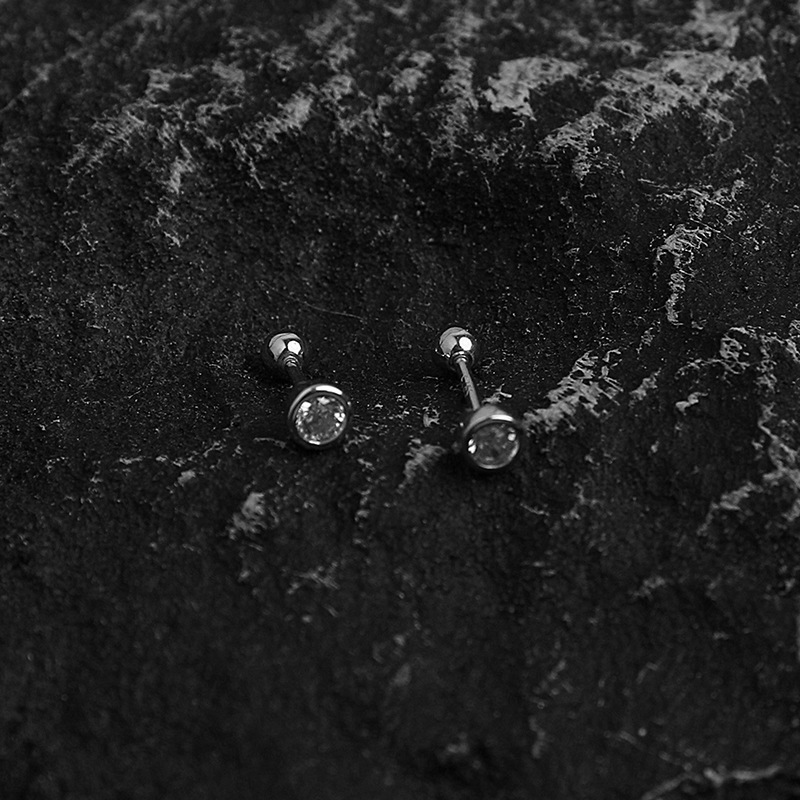 925 silver needle zirconium round bead threaded earring for men single ear bone nail simple ear decoration