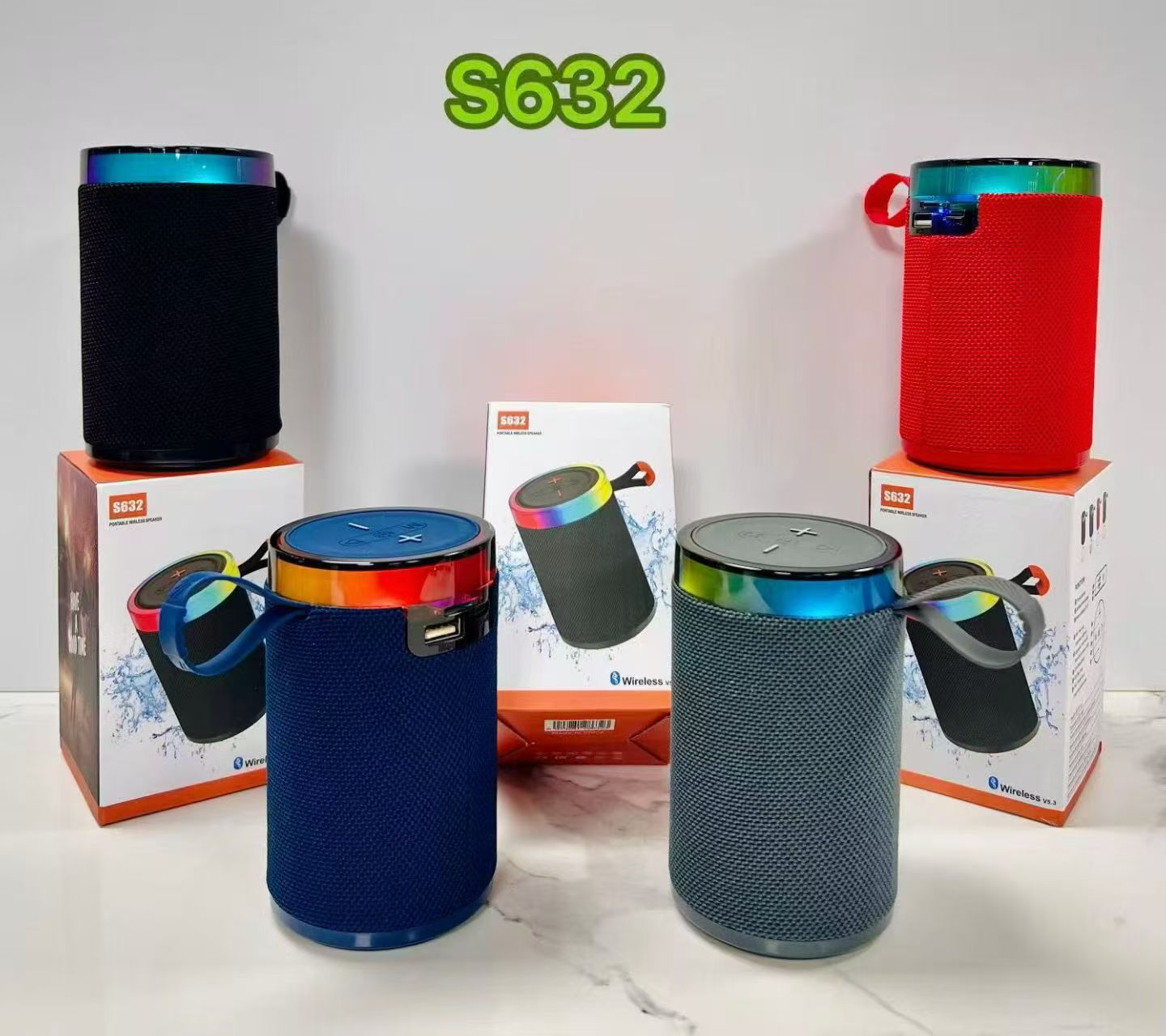 S632 Colorful Light Bluetooth Audio Outdoor Portable Bass Home Desktop Small Mini Fabric Speaker