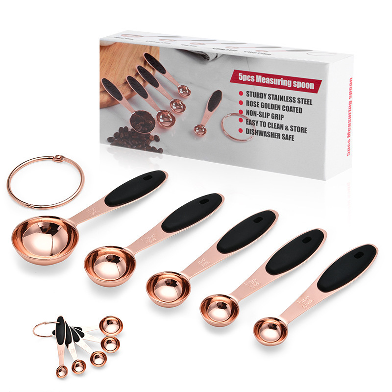 DIY Baking Tool Rose Gold Stainless Steel Measuring Cup 5-Piece Set Measuring Cup Baking Set