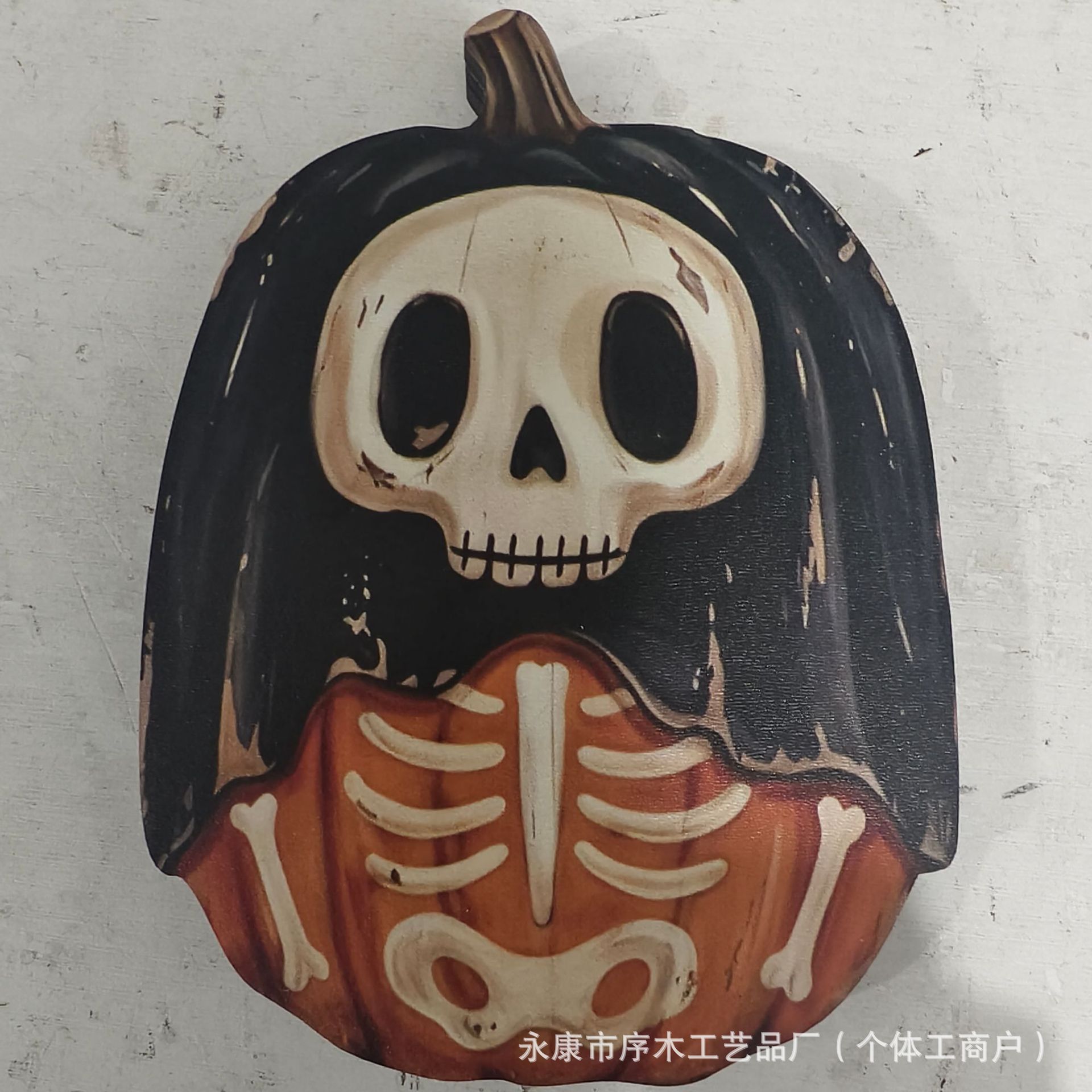 Distressed Halloween Pumpkin Shaped Wooden Tabletop Ornament Autumn Home Tabletop Craft Ornament