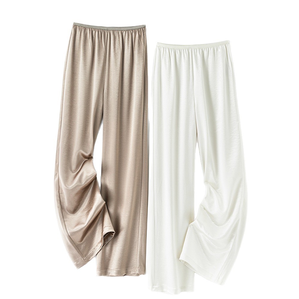 Cool acetate satin straight-leg pants women 2026 summer elastic waist commuter drape casual pants