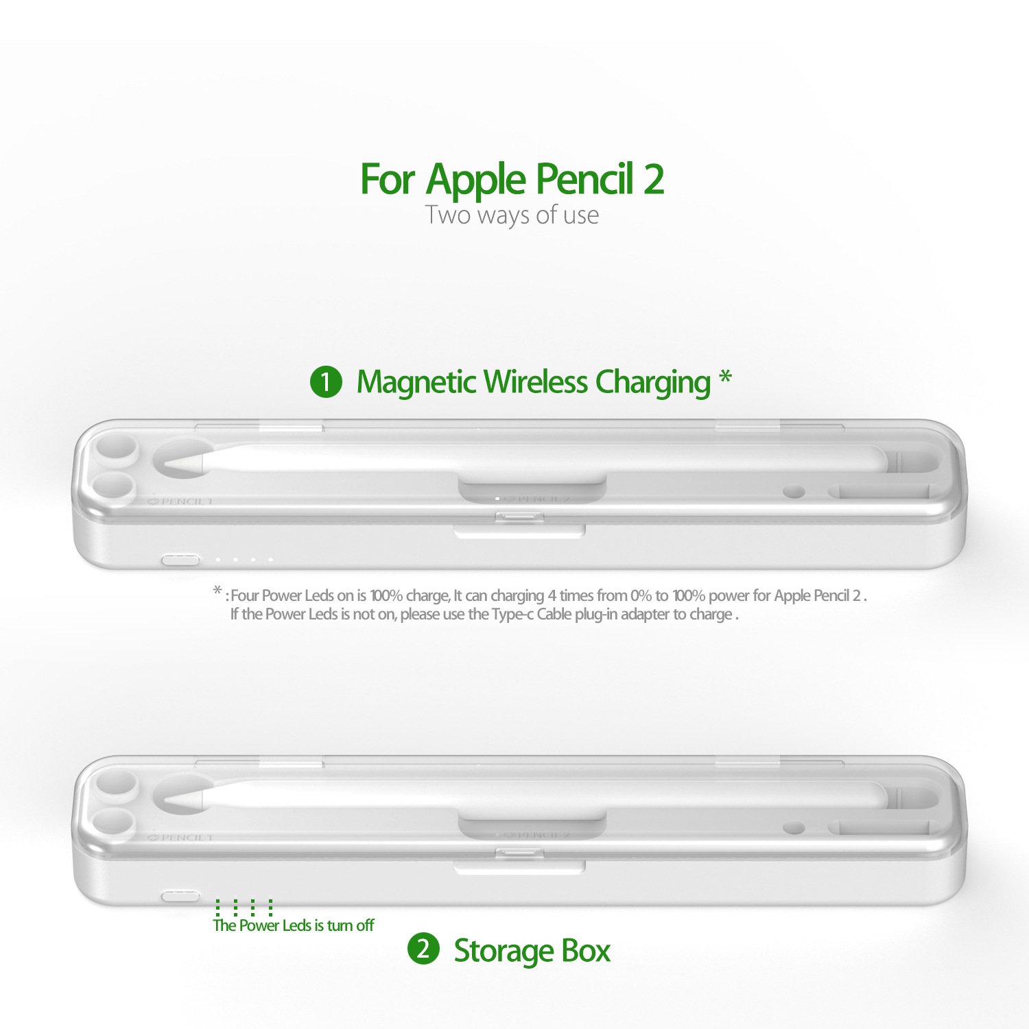 P2 2-in-1 Wireless Charger for Apple Pencil 1/2 2-in-1 Wireless Charging Pen Case