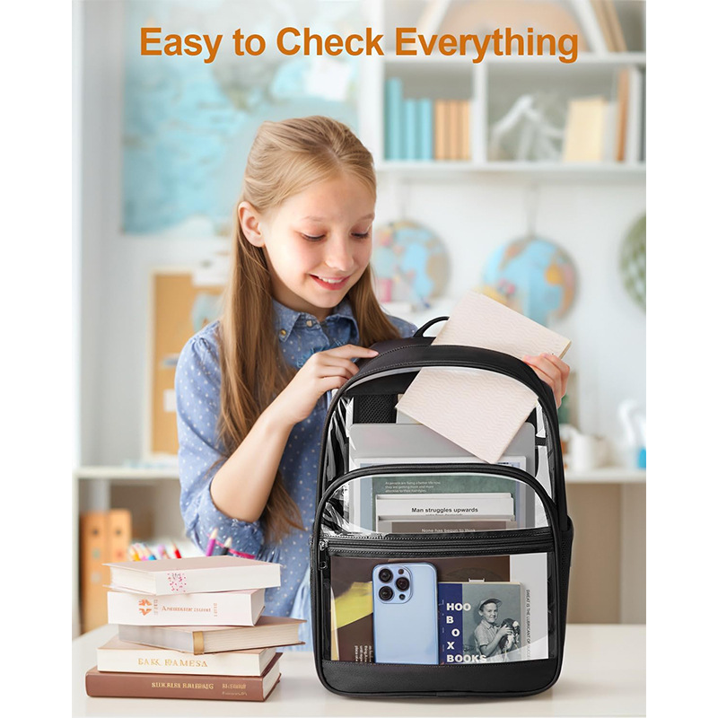 New Transparent Backpack Durable Transparent School Bag PVC Transparent Backpack with Reinforced Straps Large Capacity Clear Bag
