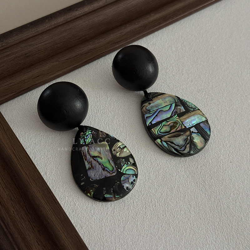 Natural Solid Wood Mother-of-Pearl Shell Geometric Earrings Drop Earrings Commuter Earrings for Women