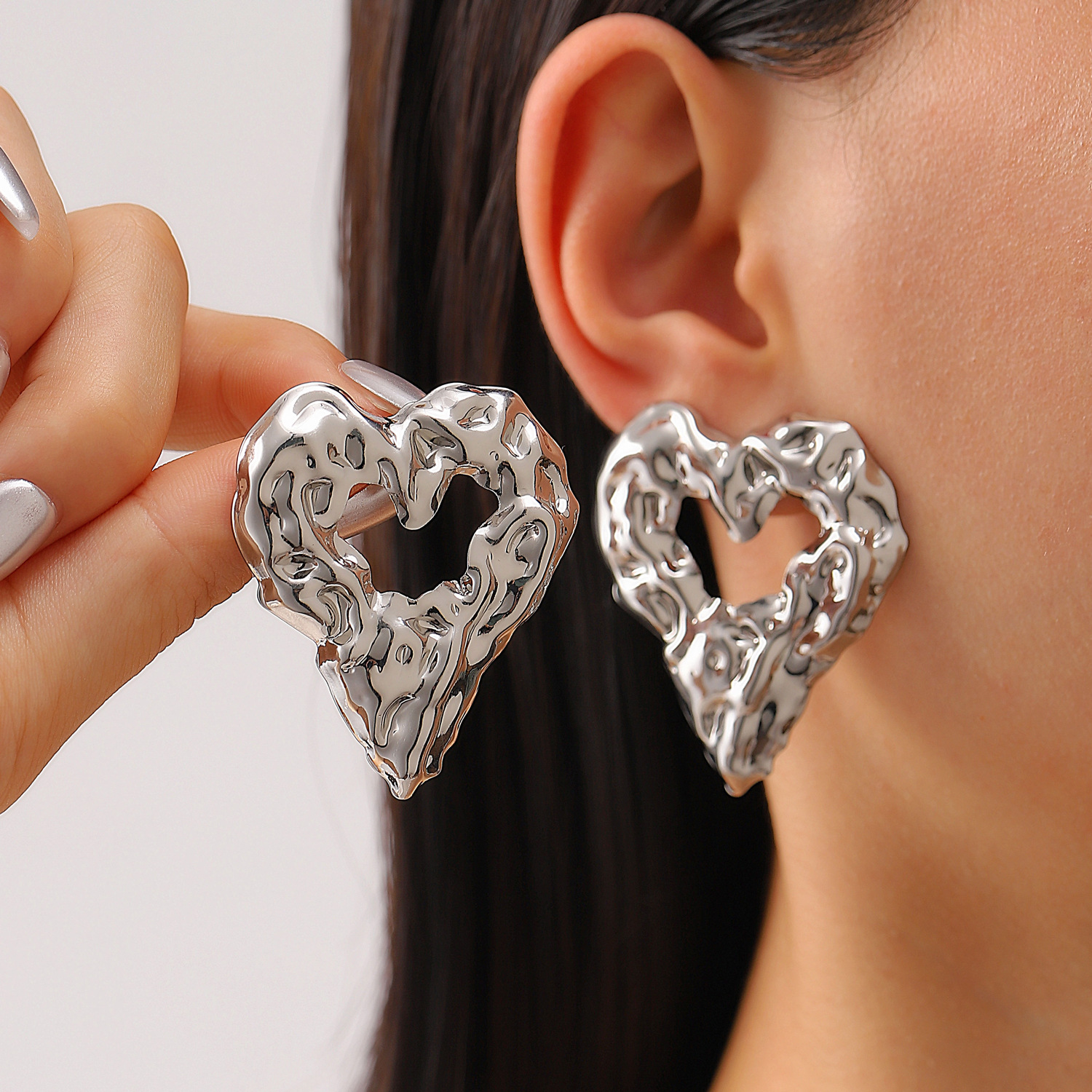 Pleated Geometric Shiny Earrings Women Ear Ornaments Exaggerated Accessories