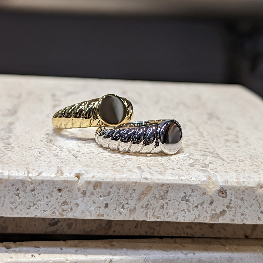 Minimalist Chic Style Simple Gold and Silver Two-Tone Thread Geometric Gold Plated Open Ring