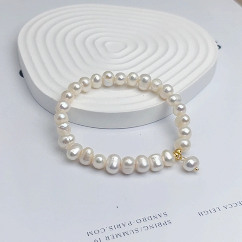 6-7mm near round natural freshwater pearl bracelet copper plated 18k gold simple 2025 new