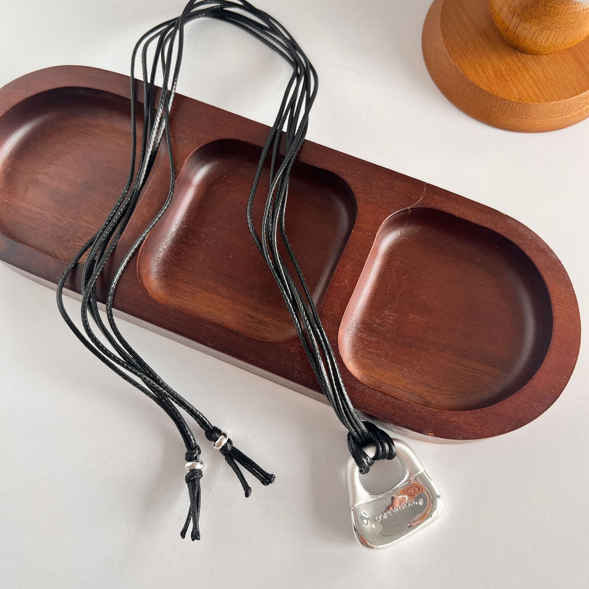 SOFT ROOM Braided Natural Crushed Stone Necklace for Women Adjustable Silver-Plated Pendant Thin