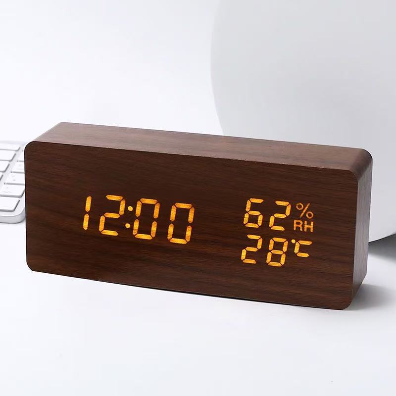 New wooden clock electronic clock LED date time humidity display electronic alarm clock clock