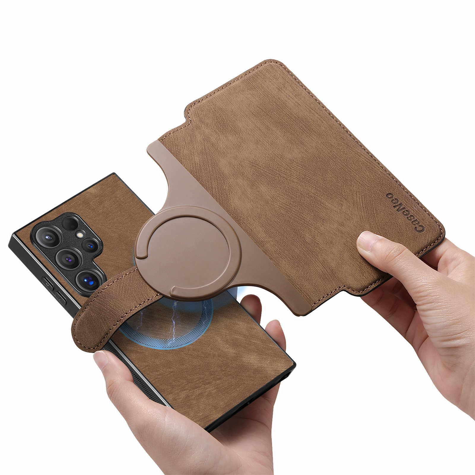 Magnetic detachable two-in-one front cover for Samsung S26Ultra phone leather case strong magnetic card slot stand
