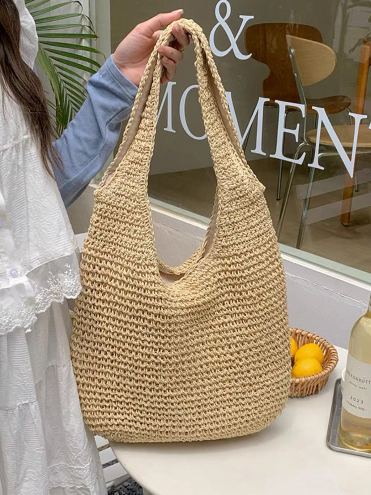 2024 single-shoulder large capacity crossbody straw bag women's summer canvas bag seaside beach vacation woven bag straw bag