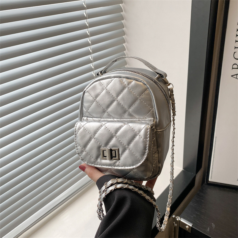 Niche mini backpack women 2026 new diamond grid chain casual multifunctional single shoulder bag