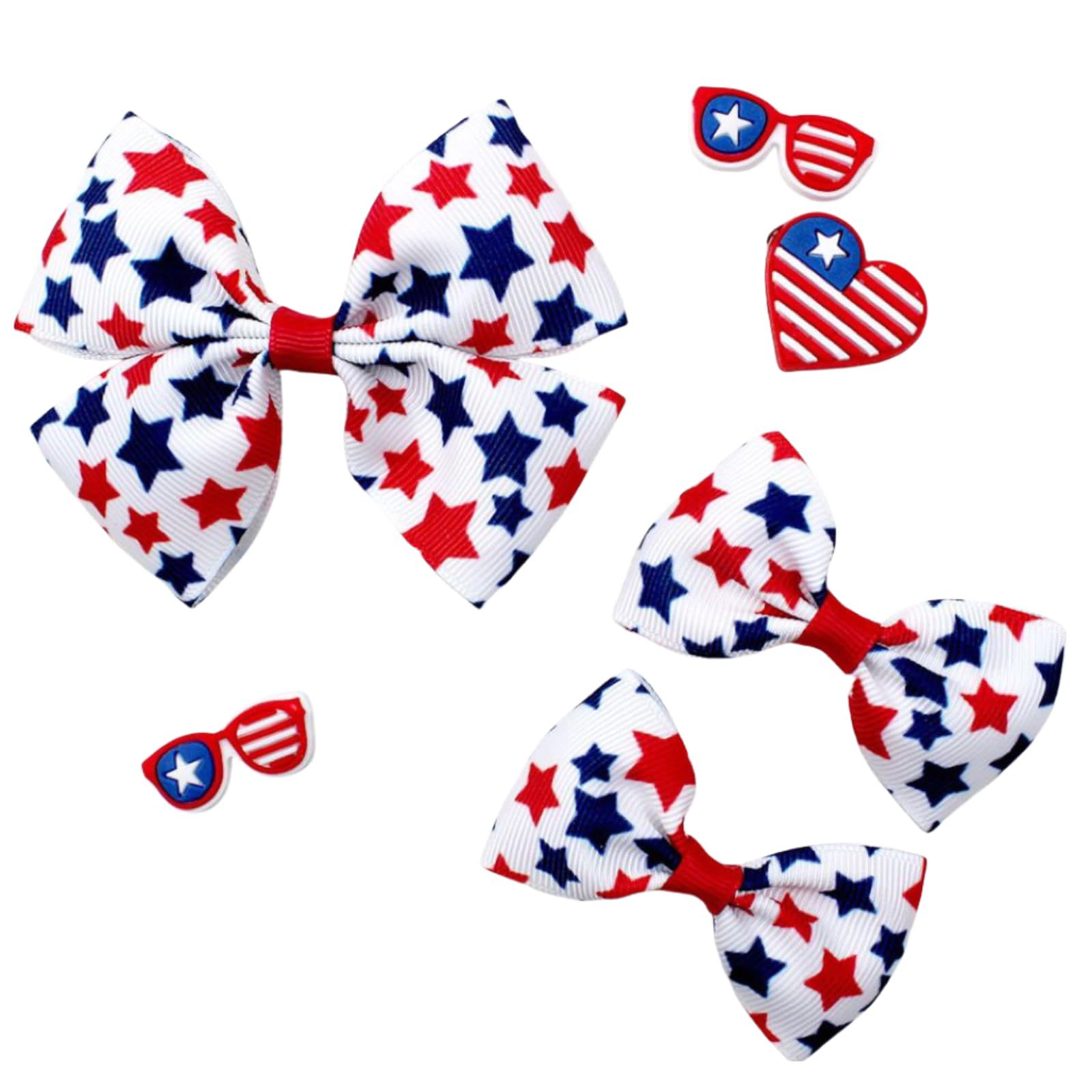 American Children's Party Bow Hair Clip Set Glitter Star Flag Girl Hair Accessory