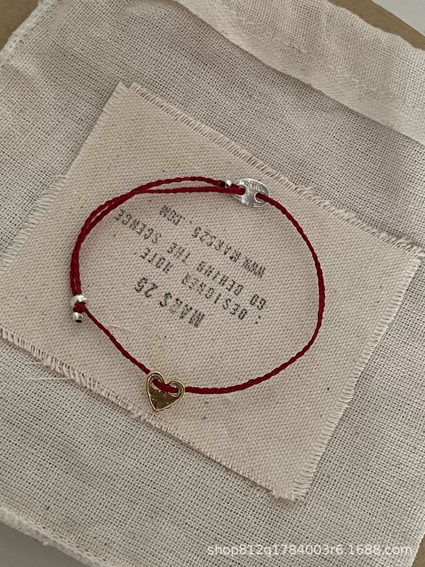 Small colorful heart bracelet simple S925 sterling silver multicolor handmade woven rope for women