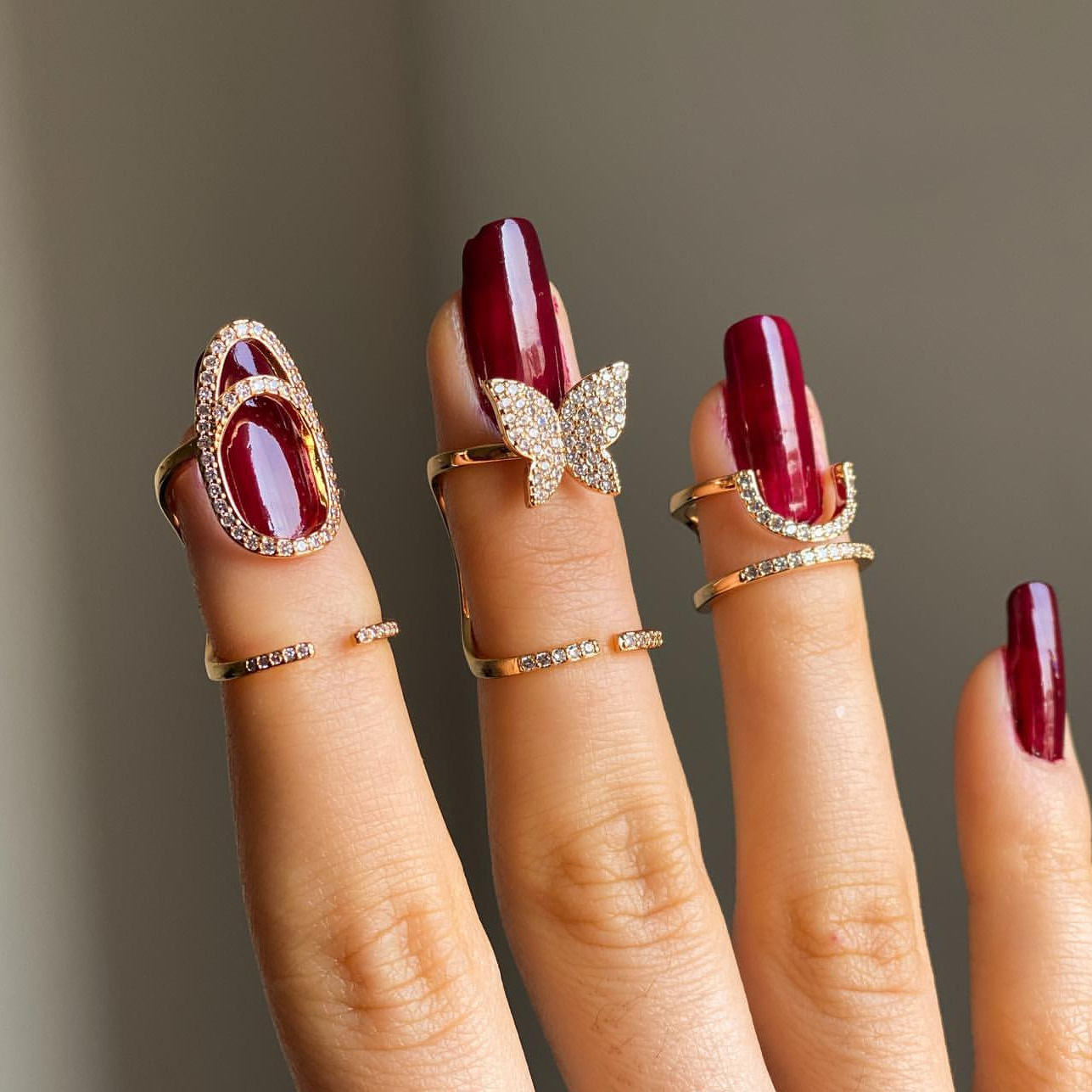 New Set Zircon Nail Ring Women Wearable Removable Manicure Finger Ring