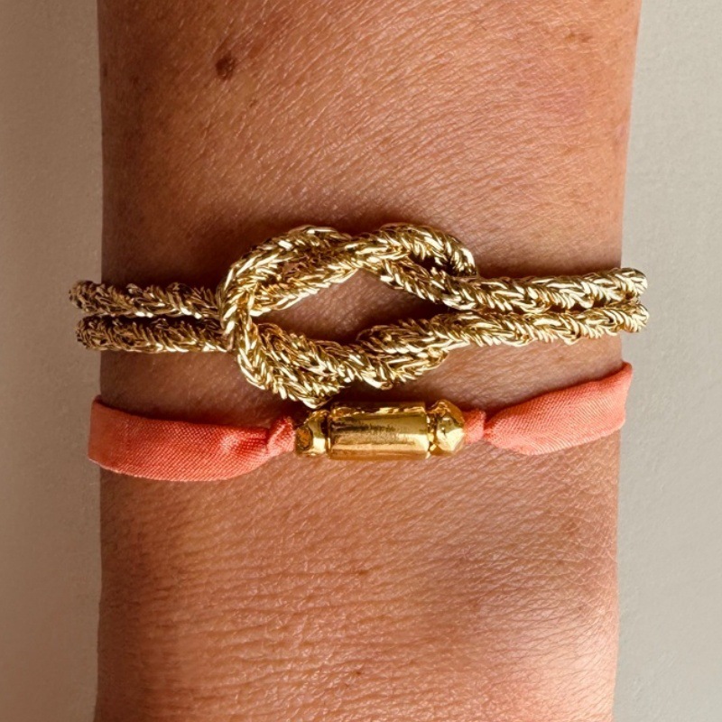 Multi-material layered bracelet ribbon bead metal chain combination hand accessory
