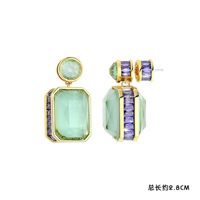 Long gemstone inlaid zircon earrings ear accessories Chinese style three-dimensional geometric earrings