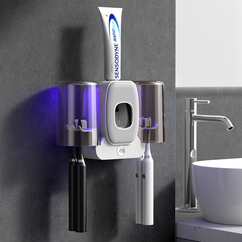 New sterilizing toothbrush holder smart toothbrush sterilizer UV sterilization no-drill wall-mounted storage rack sterilization