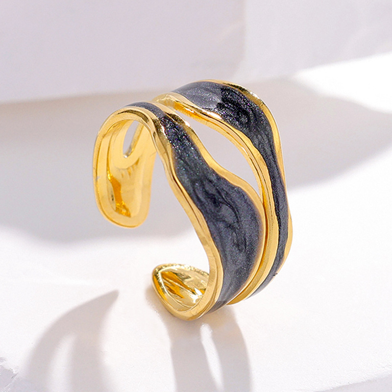 Simple titanium steel ring women cold 18K gold-plated open index finger ring