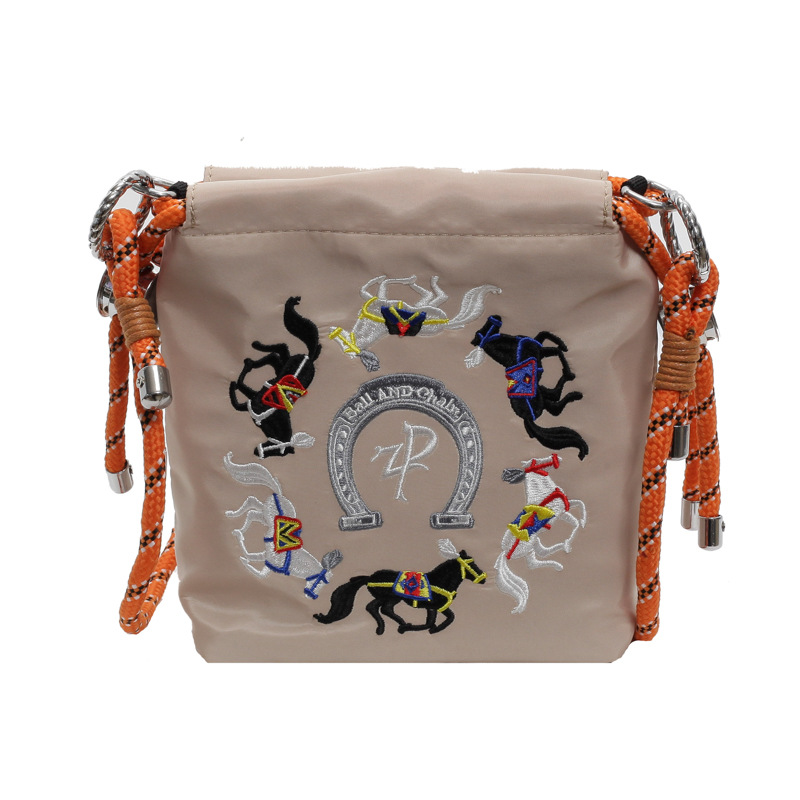 Embroidered Bucket Small Cloth Bag Women 2024 New Simple Contrast Color Outing Walking Shoulder Crossbody Phone Bag