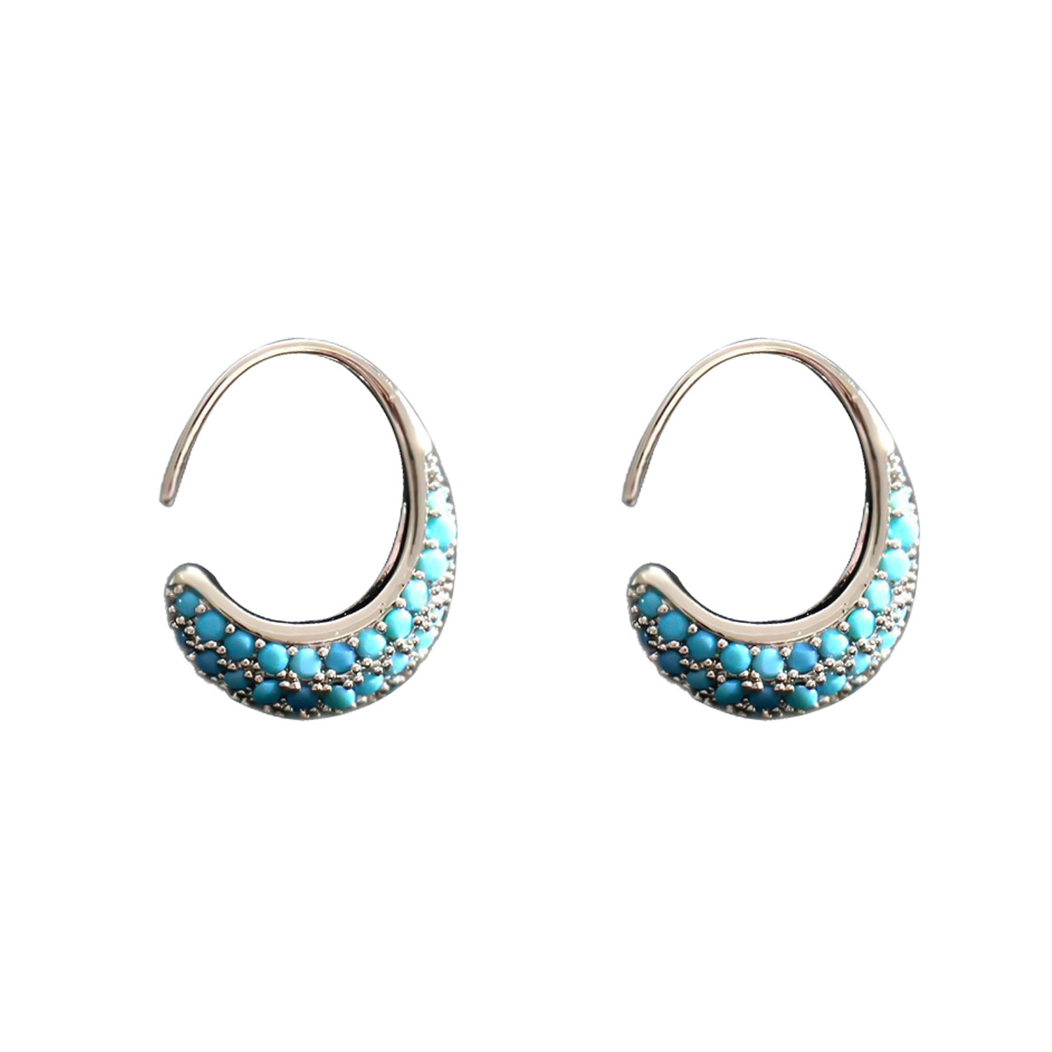 Chinese Design Flower Basket Turquoise Earrings Women Full Diamond Inlaid Ear Studs C-Type Ear Buckle Earrings