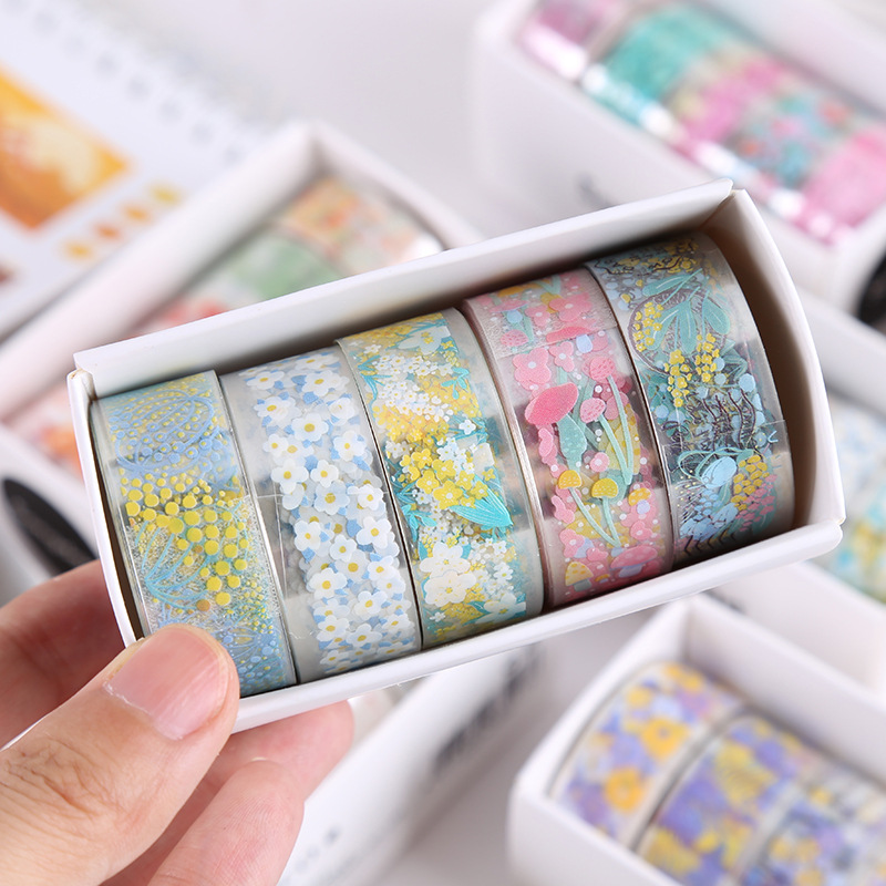 Transparent PET floral language paper hand account sticker tape gift box DIY decoration material hand account tape