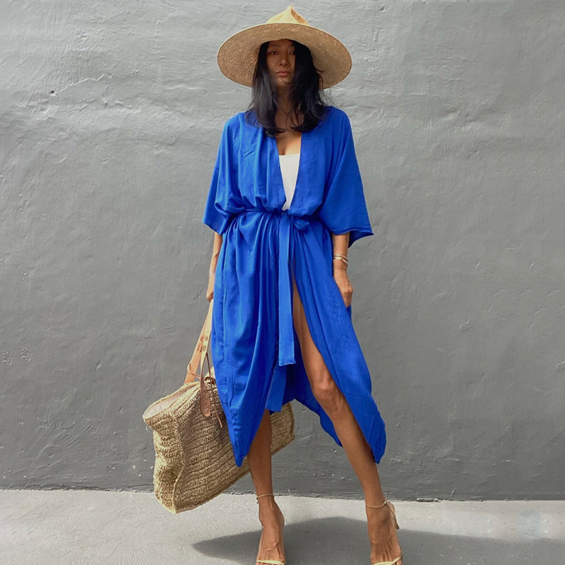 New Dense Rayon Sun Protection Cardigan Bikini Cover Up Swimsuit Outer Sun Protection Seaside Vacation Dress Women