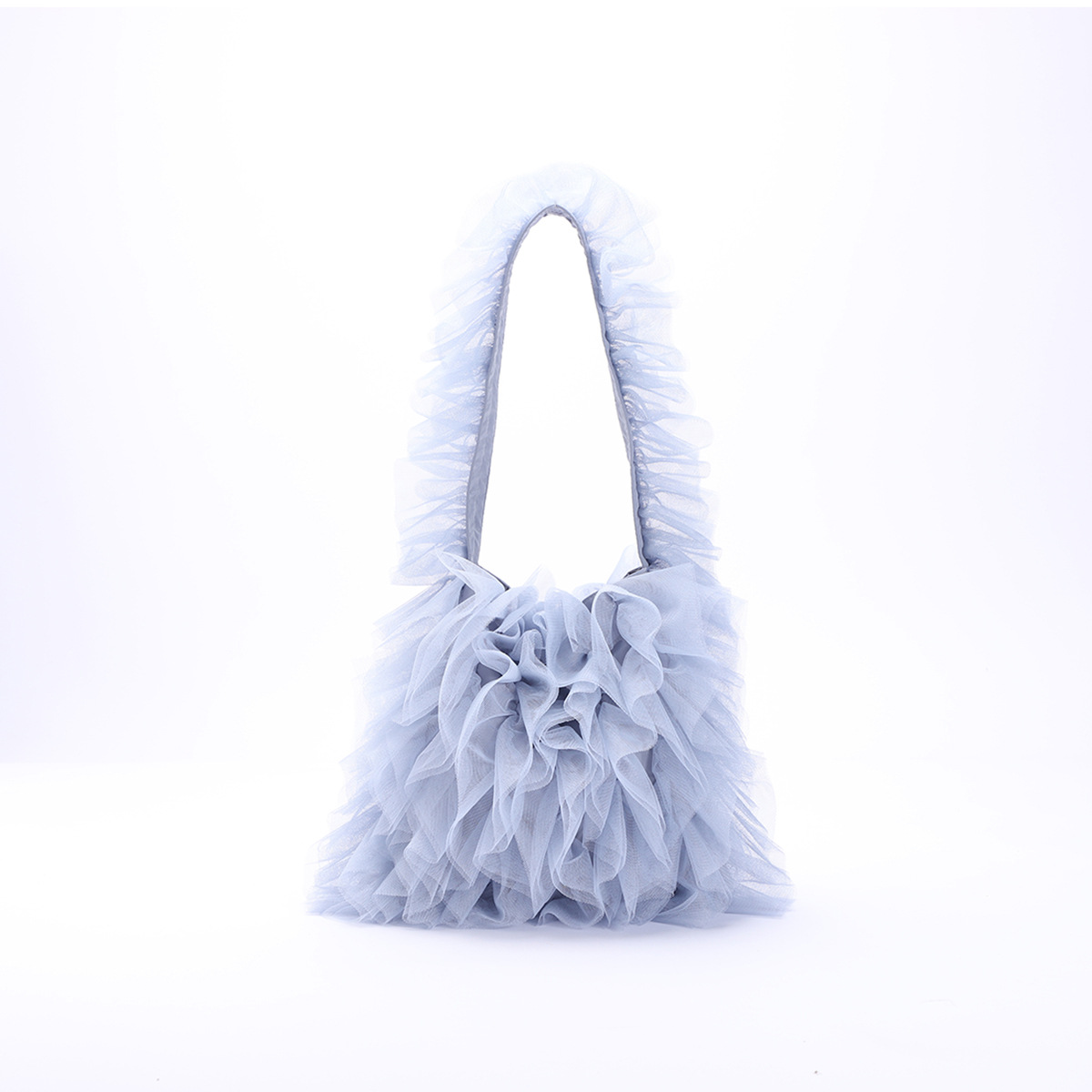 Sweet Girl Style Lace Pleated Bag Lace Soft Mesh Splicing Handbag Celebrity Style Underarm Shoulder Bag