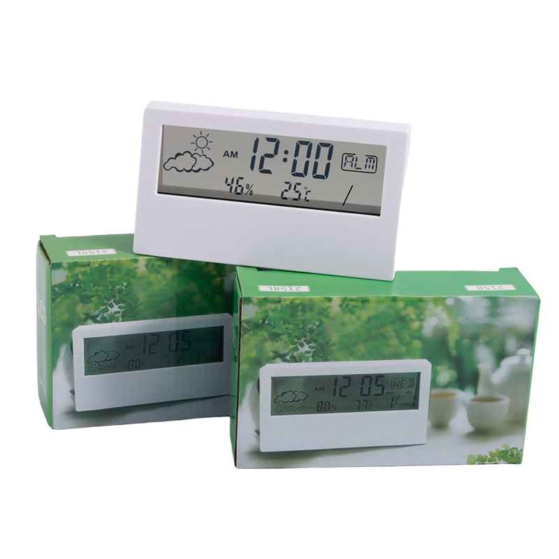 Simple multifunctional desktop clock weather temperature humidity digital display small alarm clock transparent luminous electronic clock