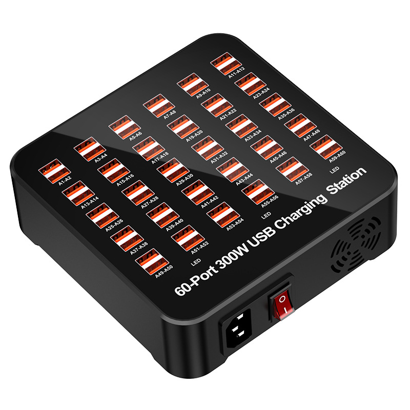 60-port 300W Multi-port USB Charger 5V2.4A Socket Smart Power Strip High Power Desktop Charging Station